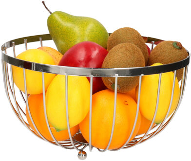 Metalen fruitmand/fruitschaal zilver rond 25 cm - Fruitschalen Zilverkleurig