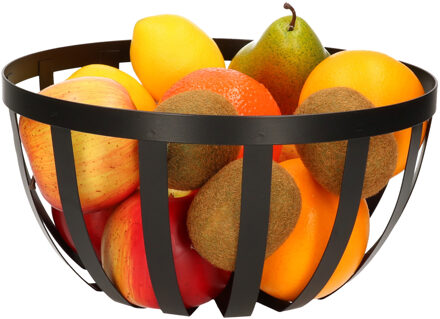 Metalen fruitmand/fruitschaal zwart rond 25 cm - Fruitschalen