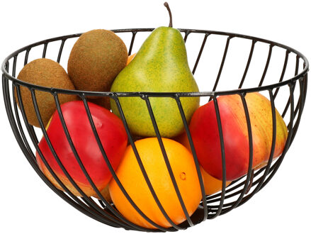 Metalen fruitmand/fruitschaal zwart rond 25 cm