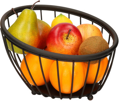 Metalen fruitmand/fruitschaal zwart rond 25 x 10 cm - Fruitschalen