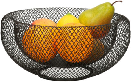 Metalen fruitmand/fruitschaal zwart rond 26 x 13 cm - Fruitschalen