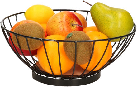 Metalen fruitmand/fruitschaal zwart rond 28 cm - Fruitschalen