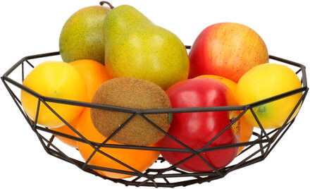 Metalen fruitmand/fruitschaal zwart rond 28 x 9 cm - Fruitschalen