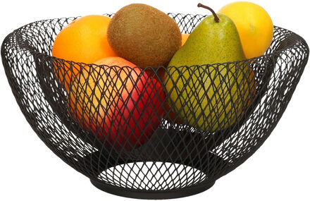 Metalen fruitmand/fruitschaal zwart rond 31 x 15 cm - Fruitschalen