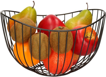 Metalen Fruitmand/fruitschaal Zwart Rond 31 X 21 X 29 Cm - Fruitschalen