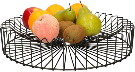 Metalen fruitmand/fruitschaal zwart rond groot 40 x 6 cm - Fruitschalen