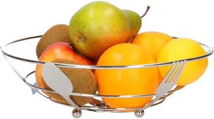 Metalen fruitschaal/fruitmand bestek zilver rond 26 cm
