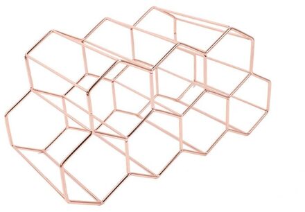 Metalen Honingraat Wijnrek Wijn Fles Opslag Bijenkorf Tafelblad Moderne Wijnrek Hexagon 9 Fles Wijn Houder Display roos goud