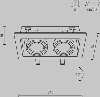 metalen inbouwlamp, zwart, 25 x 13 cm, 2-lamps