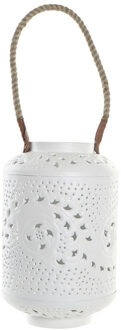 Metalen kaarsenhouder / lantaarn met touw wit 31 cm