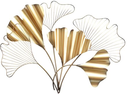 Metalen Muur Sculptuur Muur Art Decor Slaapkamer Goud Ginkgo Bladeren Woonkamer Keuken Ornamenten Voor Indoor En Outdoor