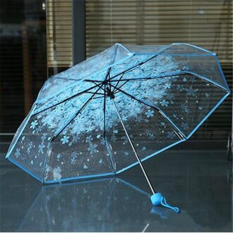 Metalen Pvc Transparant Clear Paraplu Kersenbloesem Paddestoel Apollo Sakura 3 Fold Paraplu Zon En Regen Uv blauw