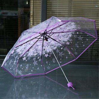 Metalen Pvc Transparant Clear Paraplu Kersenbloesem Paddestoel Apollo Sakura 3 Fold Paraplu Zon En Regen Uv paars