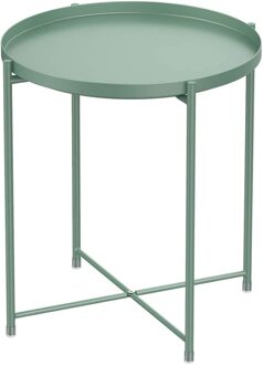 Metalen Ronde End Tafel Vouwen Kleine Bijzettafel Outdoor & Indoor Accent Salontafel Voor Kleine Ruimtes Slaapkamer Patio Living kamer 1groen kant table