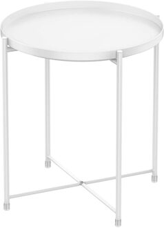 Metalen Ronde End Tafel Vouwen Kleine Bijzettafel Outdoor & Indoor Accent Salontafel Voor Kleine Ruimtes Slaapkamer Patio Living kamer 1wit kant table
