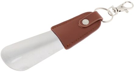 Metalen Schoenlepel Lifter Flexibele Stevige Slip Draagbare Met Lederen Band bruin