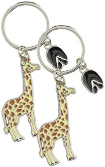 Metalen sleutelhanger van een giraffe - 4x stuks - 5 cm - Dieren cadeau artikelen - Kinderen