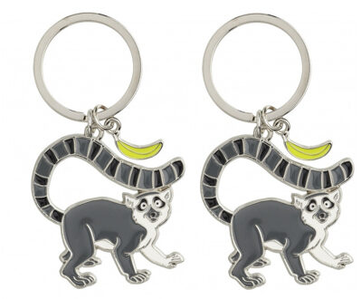 Metalen sleutelhanger van een ringstaart maki aap - 2x stuks - 5 cm - Dieren cadeau artikelen - Kind