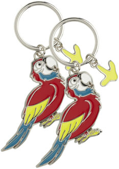 Metalen sleutelhanger van een rode papegaai - Set van 4x stuks - 5 cm - Dieren cadeau artikelen - Ki