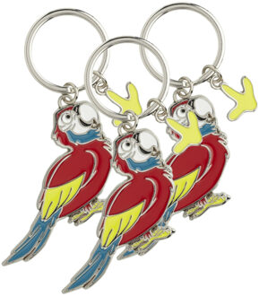 Metalen sleutelhanger van een rode papegaai - Set van 6x stuks - 5 cm - Dieren cadeau artikelen - Ki