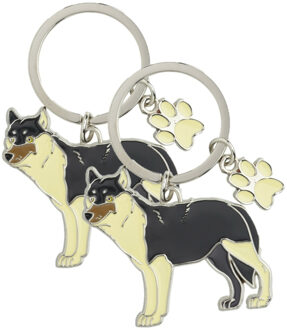 Metalen sleutelhanger van een wolf - 4x stuks - 5 cm - Dieren cadeau artikelen - Kinderen