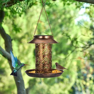 Metalen Solar Vogel Feeder Uitgeholde Outdoor Gordijnen Wilde Vogel Feeders Met Licht Voor Tuin Achtertuin Patio Decoratie