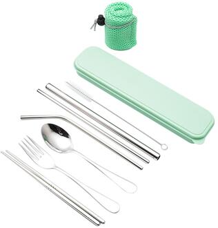 Metalen Stro Bestek Pak Roestvrij Staal Draagbare Recyclebaar Lepel Eetstokjes Stro 7 Stuks Set Voor Restaurant Hotel Familie