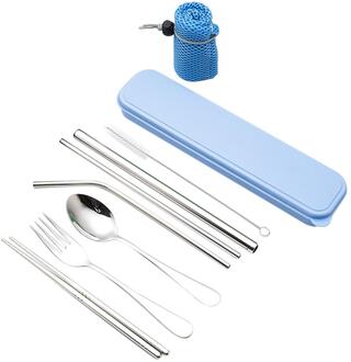 Metalen Stro Bestek Pak Roestvrij Staal Draagbare Recyclebaar Lepel Eetstokjes Stro 7 Stuks Set Voor Restaurant Hotel Familie