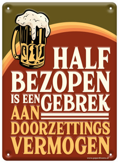 Metalen Tekstbord 'Half Bezopen' Multikleur - Print