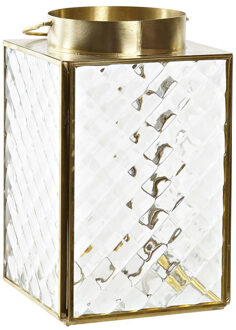 Metalen theelichthouder / windlicht goud met glas 17 cm