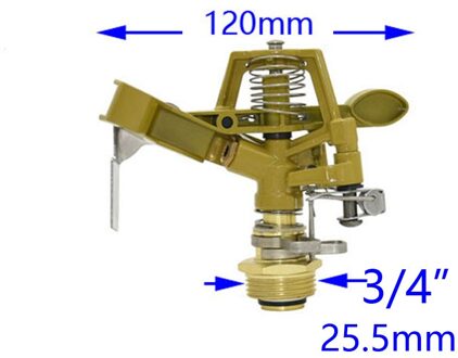 Metalen Tuin Sprinkler Met Nozzle Houder 1/2 3/4 Draad Gazon 360 Graden Verstelbare Roterende Water Nozzle Impuls Sprinkler 3I4 draad