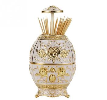 Metalen Vintage Automatische Tandenstoker Houder Zinklegering Metalen Tandenstoker Dispenser Box Organizer Europese Stijl goud