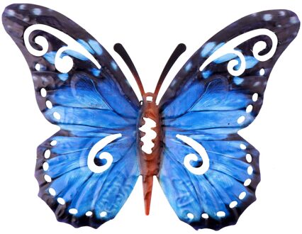 Metalen Vlinder Muur Decor Outdoor Indoor Kunst Sculptuur Opknoping Decoratie Smeedijzeren Muur Opknoping Ornament blauw 1