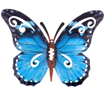 Metalen Vlinder Muur Decor Outdoor Indoor Kunst Sculptuur Opknoping Decoratie Smeedijzeren Muur Opknoping Ornament blauw 2