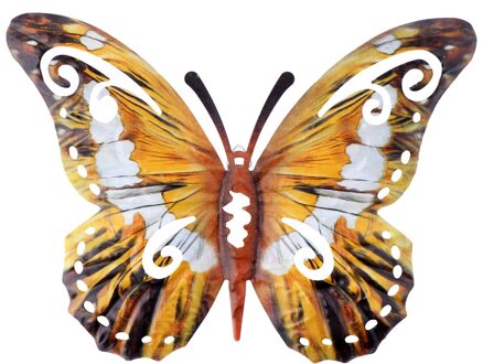 Metalen Vlinder Muur Decor Outdoor Indoor Kunst Sculptuur Opknoping Decoratie Smeedijzeren Muur Opknoping Ornament bruin