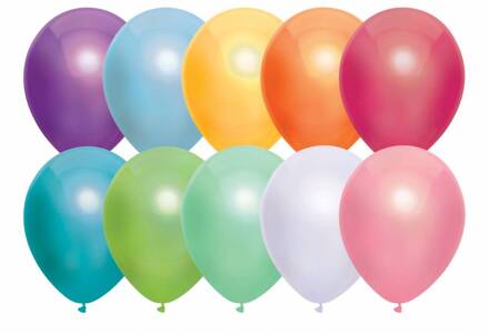 Metallic Ballonnen diverse kleuren 50 stuks Multikleur - Print