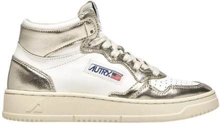 Metallic Goud Leren Sneakers Autry , White , Dames - 37 Eu,39 Eu,40 Eu,38 Eu,36 Eu,35 EU
