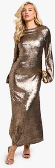 Metallic Midaxi-Jurk Met Schoudervulling En Zijsplit, Bronze - 36