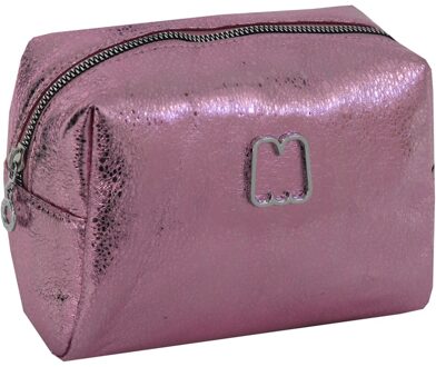 Metallic toilettas/make-up etui roze 22 cm