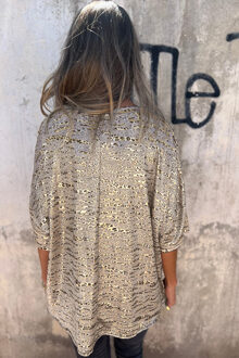 Metallische Luipaardprint Gebreid Top Zilver