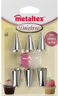 Metaltex Dolceforno 6 RVS spuitmondjes zilver