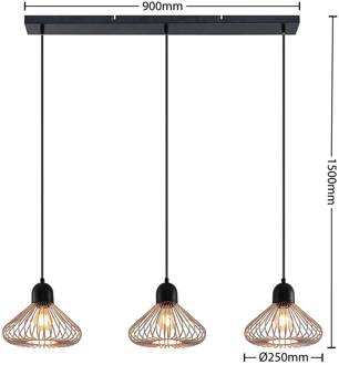 Metehan hanglamp, 3-lamps, koper matzwart, koper