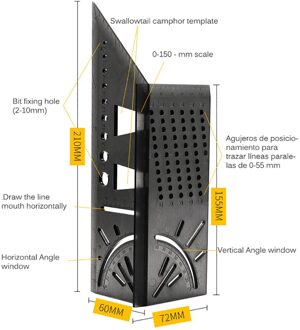 Meten Hoek Heerser Gradenboog Gauge 45-90 Graden Metrische Voor Houtbewerking Scribe Meten Meten Tool zwart