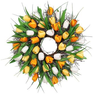 Metermall Kunstmatige Tulp Krans Thuis Deur Opknoping Zomer Decoratieve Guirlande licht geel / 30CM