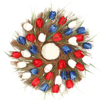 Metermall Kunstmatige Tulp Krans Thuis Deur Opknoping Zomer Decoratieve Guirlande rood wit blauw / 40CM