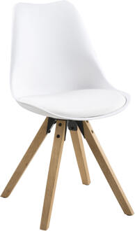 Meubelen-Online - Eetkamerstoel Player wit - houten poten - set 2 stoelen