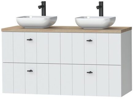 Meubelset Maryport 120cm Met 4 Lades Mat Wit Inclusief Ontario Waskom (2 Stuks) Hoogglans Wit