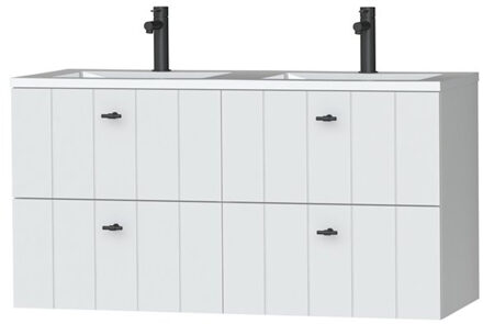 Meubelset Maryport 120cm Met 4 Lades Mat Wit Inclusief Quadro Wastafel Hoogglans Wit