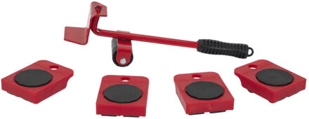 Meubelverhuisset - 5x stuks - metaal - rood - wieltjes