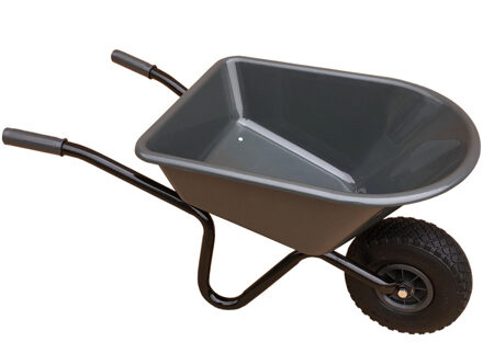 Meuwissen Kunststof/metalen speelgoed kruiwagen antraciet grijs 60 cm voor kinderen - Speelgoedkruiwagen